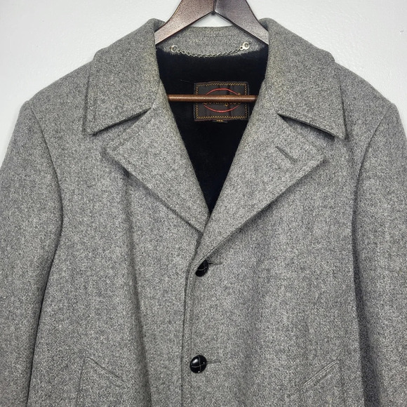 Vintage Botany 500 Gray Fleece Lined Wool Trench Coat Button Up Overcoat Pockets - Picture 9 of 16